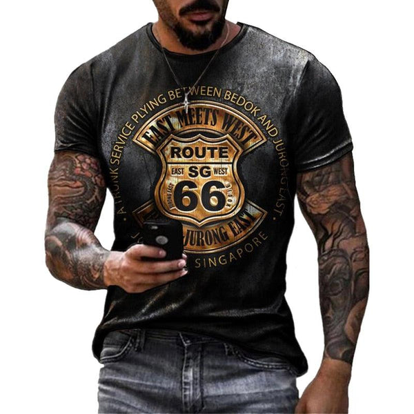 Mens T Shirts Oversized Vintage Short Sleeve Route 66 Jack's Clearance