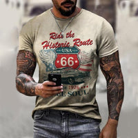 Mens T Shirts Oversized Vintage Short Sleeve Route 66 Jack's Clearance